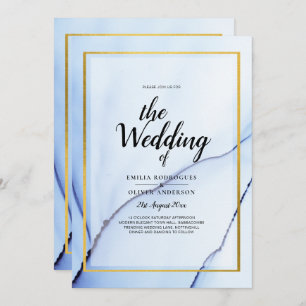 Invitation LeahG Marine Blue Gold INK Mariage Abstrait INVITE