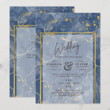 LeahG Marine Blue Gold INK Mariage Abstrait INVITE