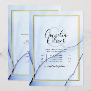 Invitation LeahG Marine Blue Gold INK Mariage Abstrait INVITE