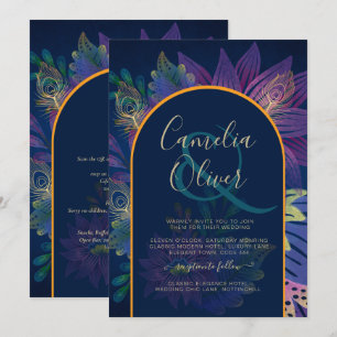 Invitation LeahG Marine Purple Gold JEWEL TONES Mariage INVIT