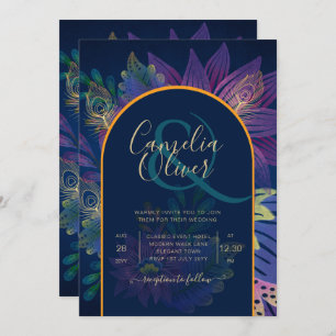 Invitation LeahG Marine Purple Gold JEWEL TONES Mariage INVIT