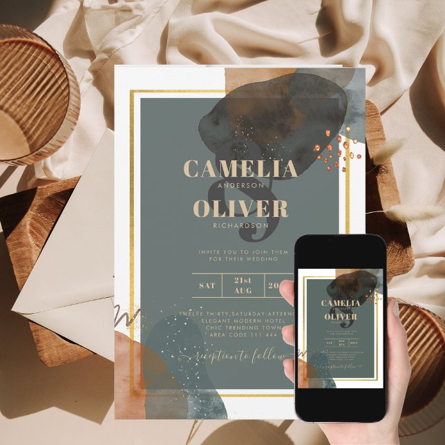 Invitation Leahg moderne Abstrait TONES DE TERRE TURQUOISE Bo (Créateur téléchargé)