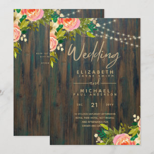 Invitation LeahG Pêche Rustique Mariage Floral de corail