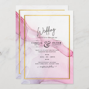 Invitation LeahG PINK Purple Encre Mariage Abstrait INVITE
