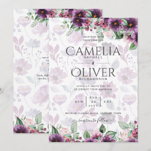Invitation LeahG Plum Purple Berry Mariage Floral Automne Hiv