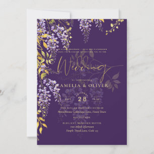 Invitation LeahG Purple Gold WISTERIA Floral Wedal INVITE