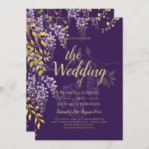Invitation LeahG Purple Gold WISTERIA Floral Wedal INVITE