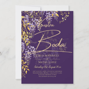 Invitation LeahG Purple Gold WISTERIA Floral Wedal INVITE