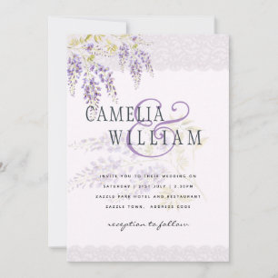 Invitation LeahG Purple WISTERIA Dentelle Florale Mariage INV