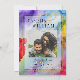 Invitation LeahG Rainbow Pride Mariage d'encre PHOTO Date de