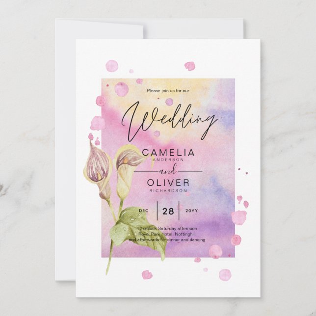 Invitation LeahG Rose Calla Lily Mariage floral Inviter allin (Devant)