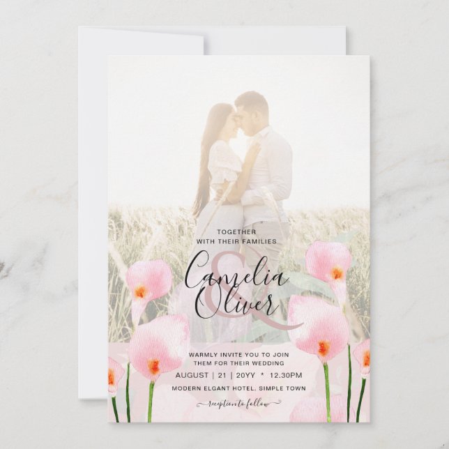 Invitation LeahG Rose Calla Lily PHOTO Overlay Mariage Invite (Devant)