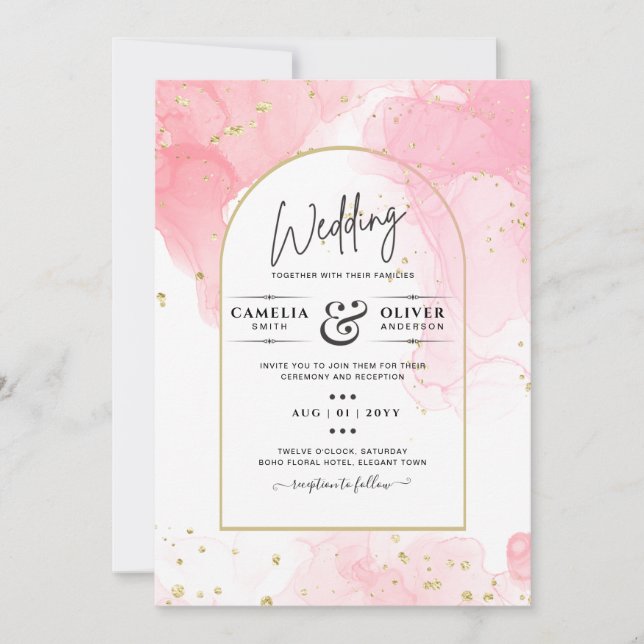 Invitation LeahG ROSE OR ENCRE Mariage Abstrait INVITE (Devant)