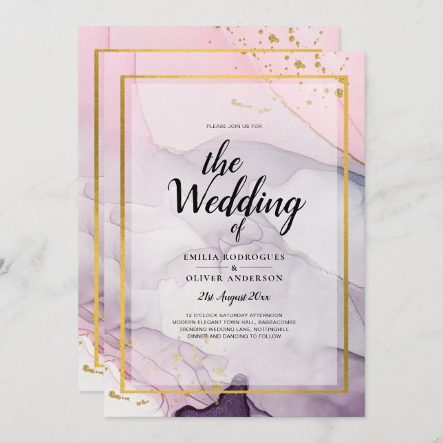Invitation LeahG Rose violet lavande Or ENCRE de mariage INVI (Devant / Derrière)