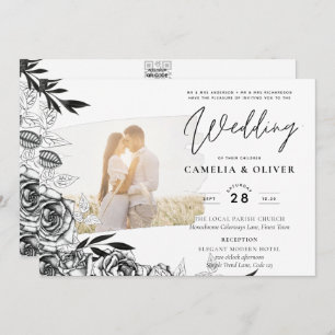 Invitation LeahG Roses blancs noirs Photo Mariage superpositi