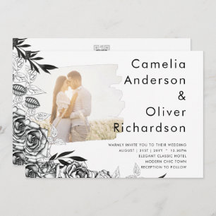 Invitation LeahG Roses blancs noirs Photo Mariage superpositi