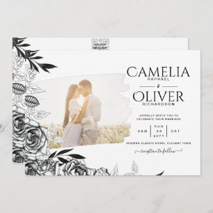 Invitation LeahG Roses blancs noirs Photo Mariage superpositi