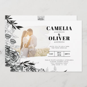 Invitation LeahG Roses blancs noirs Photo Mariage superpositi