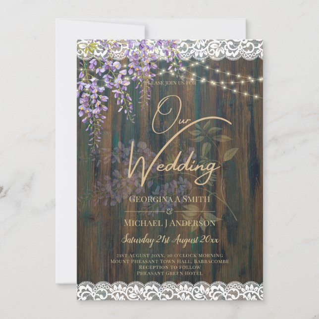 Invitation LeahG Rustic WISTERIA Dentelle Floral Wedding INVI (Devant)