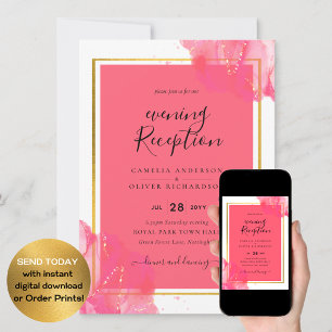 Invitation LeahG Saumon PINK GOLD WEDDING Encre à alcool