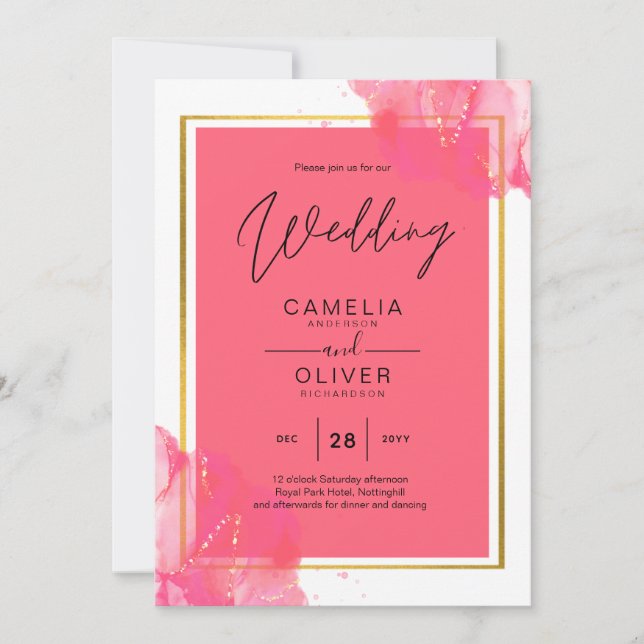 Invitation LeahG Saumon PINK OR MARIAGE alcool encre (Devant)