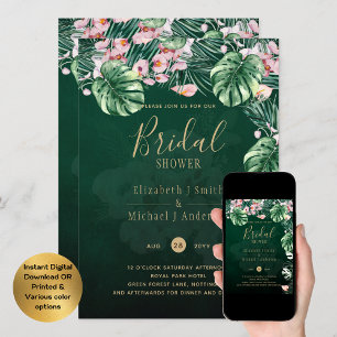 Invitation LeahG Tropical Green rose Mariage de feuille flora