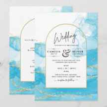 LeahG Turquoise Gold Aqua Blue Wedding INVITE