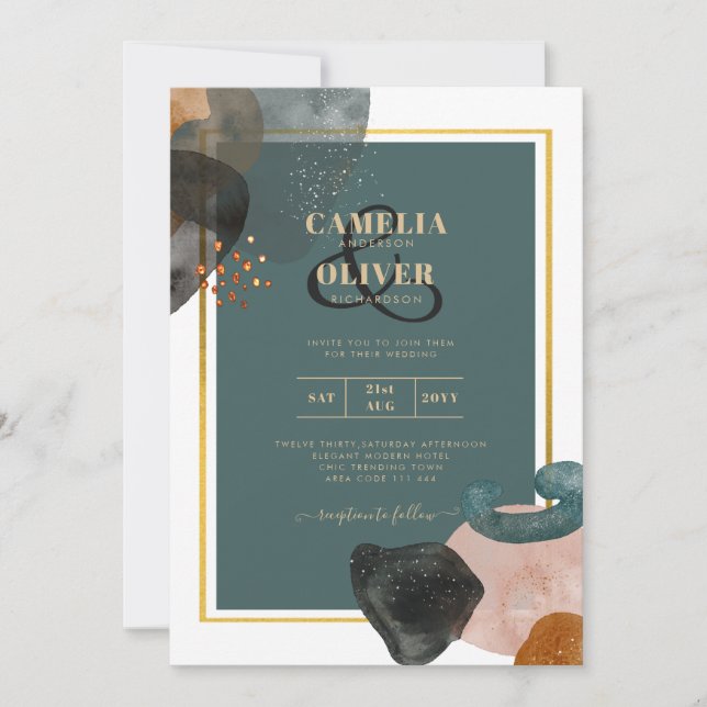 Invitation Leahg TURQUOISE TONNES DE TERRE MARIAGE INVITE QR  (Devant)
