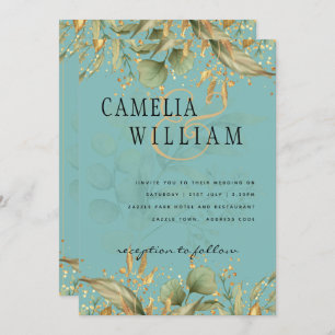 Invitation LeahG Verdure Verre Mer Turquoise Gold Mariage Inv