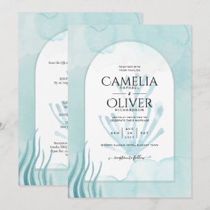 Invitation LeahG Verre de mer Océan Coral Turquoise Blue INVI