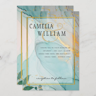 Invitation LeahG Verre de mer Turquoise Gold INK Mariage INVI