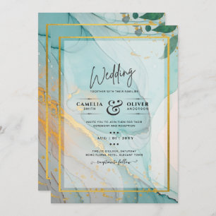 Invitation LeahG Verre de mer Turquoise Gold INK Mariage INVI