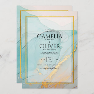 Invitation LeahG Verre de mer Turquoise Gold INK Mariage INVI