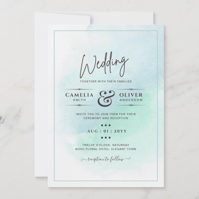 Invitation LeahG Verre de mer Turquoise Turquoise Bleu Mariag (Devant)