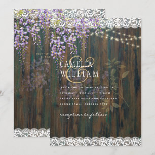 Invitation LeahG Wisteria Violet Dentelle Rustique Mariage