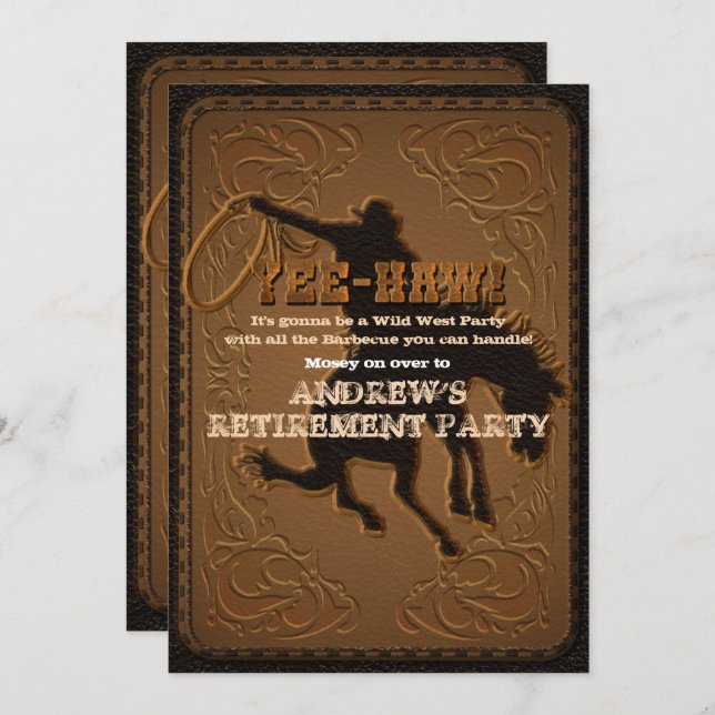 Invitation Leather Western Wild West Cowboy Parti de retraite (Devant / Derrière)
