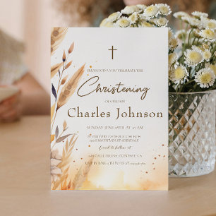 Invitation Leaves automnales et Pampas Boy Christening