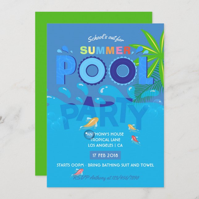 Invitation L'école est dehors pour l'été Pool Party Invitatio (Devant / Derrière)
