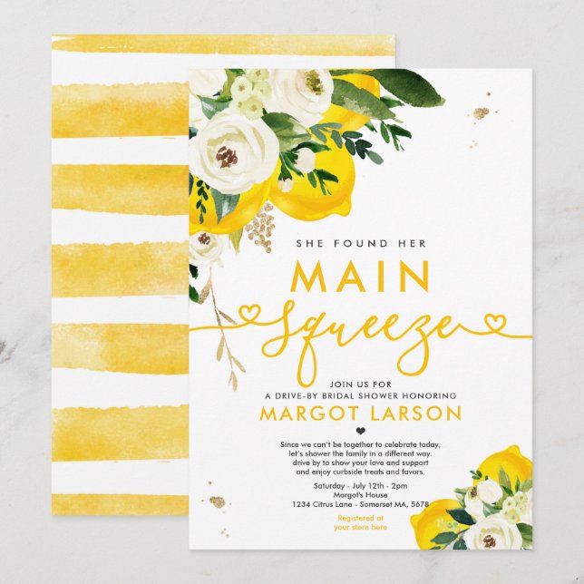 Invitation Lecteur De Citron Par Fête de l'mariée Lemon Main  (Devant / Derrière)