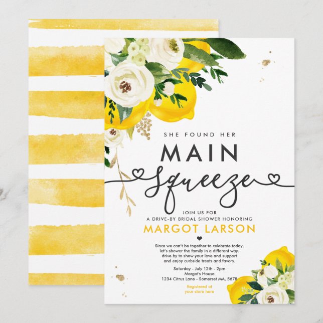 Invitation Lecteur De Citron Par Fête de l'mariée Lemon Main  (Devant / Derrière)