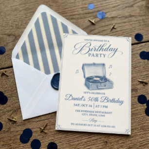 Invitation Lecteur de Disques Vinyle Bleu 50e Anniversaire