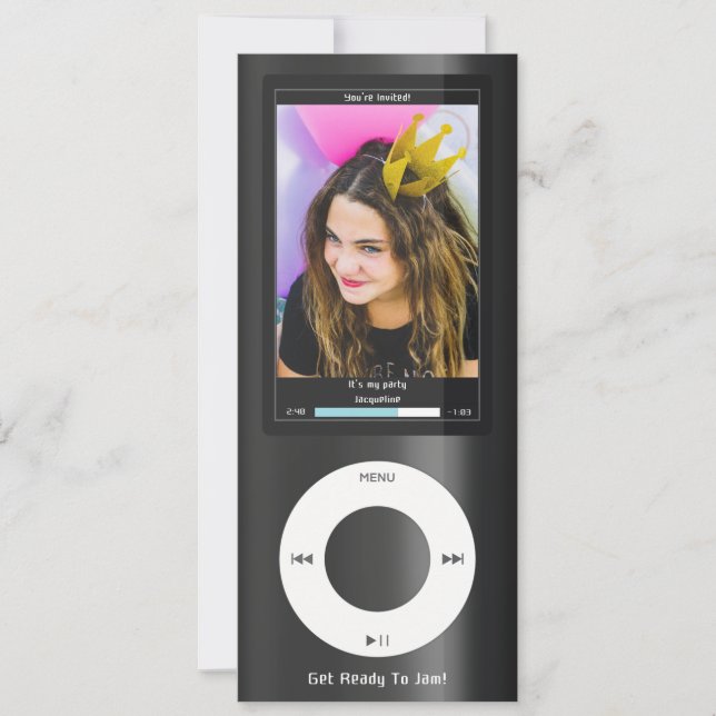 Invitation Lecteur de musique MP3 noir II Anniversaire (Devant)