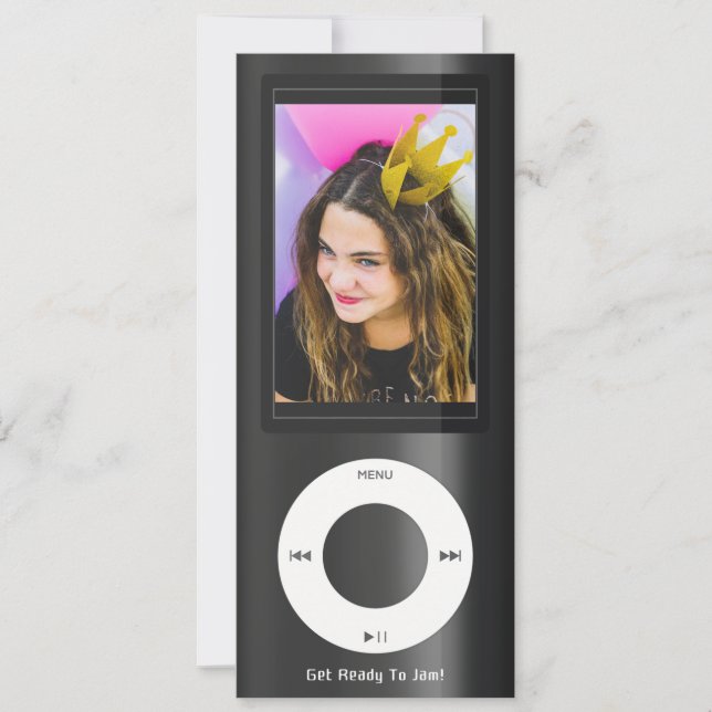 Invitation Lecteur de musique MP3 noir pour anniversaire (Devant)