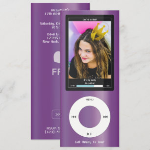 Invitation Lecteur de musique MP3 Violet II pour anniversaire