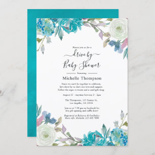 Invitation Lecteur floral bleu et turquoise Dusty par douche