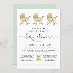 Invitation Lecteur par Baby shower Retro Carriage Green Gol