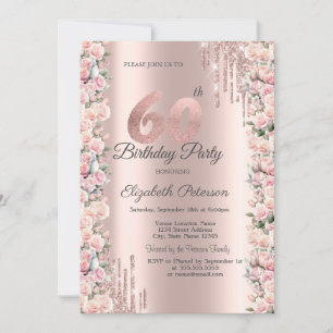Invitation Lecteurs de cadres rose Rose Gold 60e anniversaire
