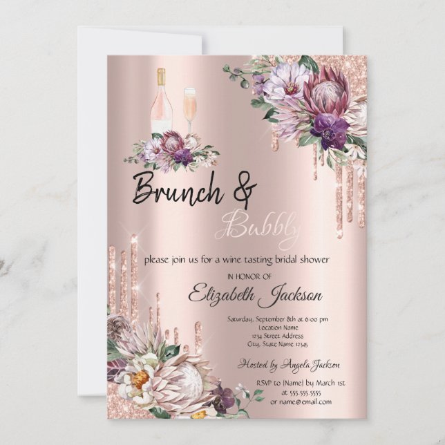 Invitation Lecteurs de fleurs tropicales Rose Gold Brunch & B (Devant)