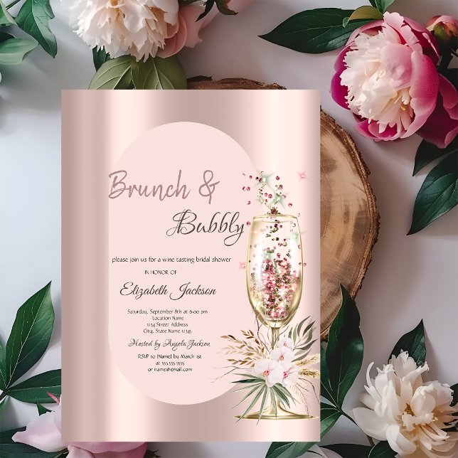 Invitation Lecteurs de verre de champagne Fleurs Rose Or (Créateur téléchargé)