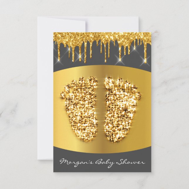 Invitation Lecteurs gris Gris Or Baby shower Royal Pieds Garç (Dos)